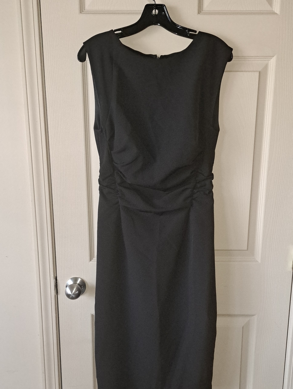 Neiman Marcus Black Sleeveless Sheath Dress with Side Ruching